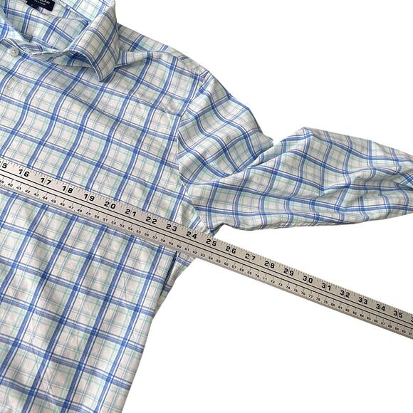 Peter Millar Crown Crafted Shirt Men's Large Blue Plaid Long Sleeve Button-Up - Picture 8 of 10